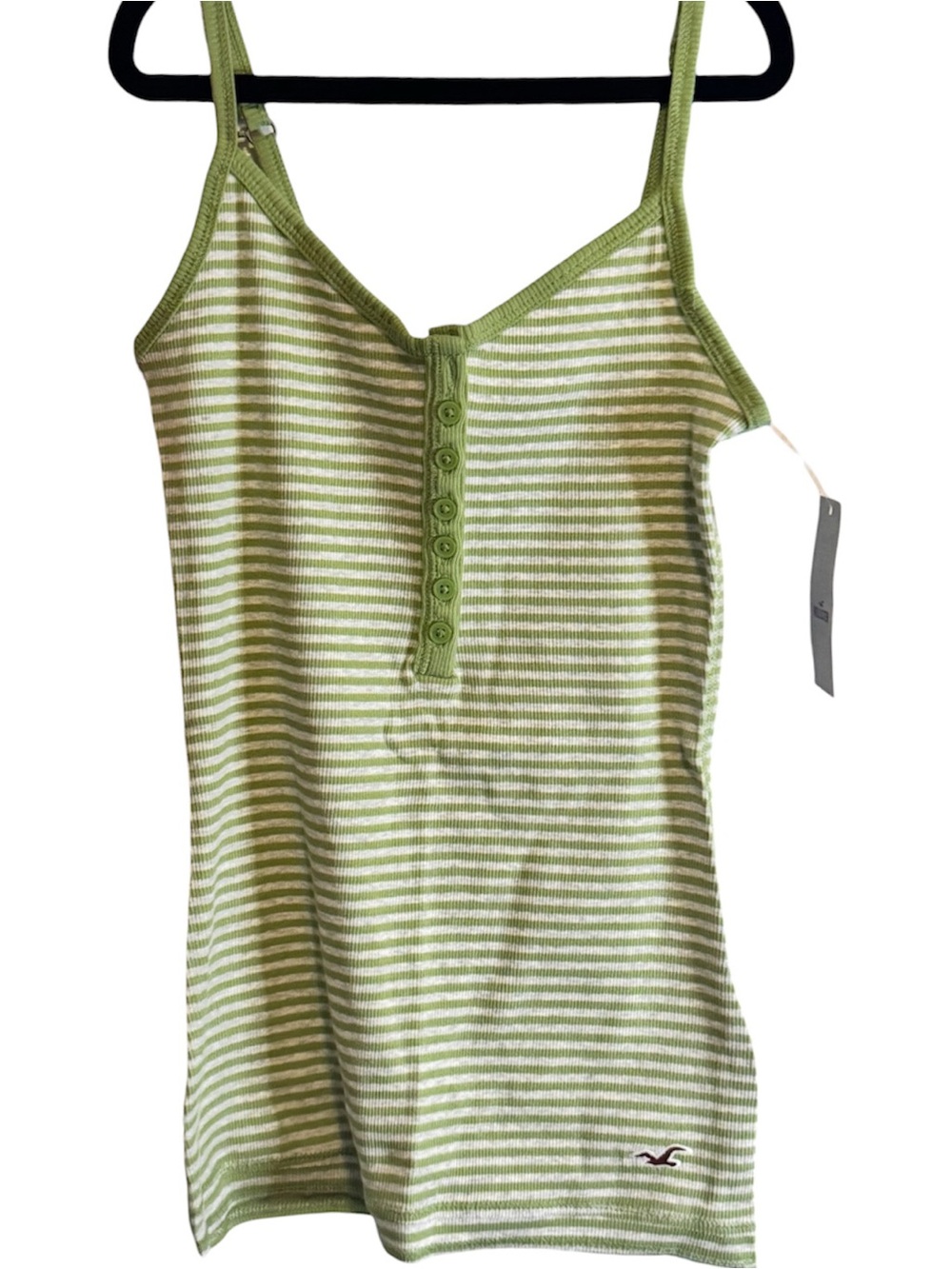 Hollister Green Striped Ribbed Tank with Button Front NWT Small